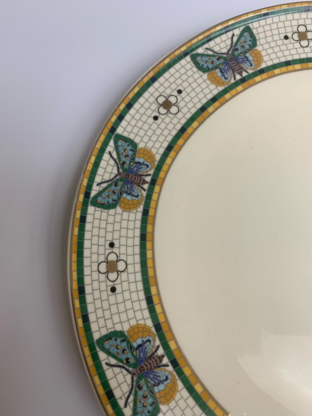 Anthropologie Bistro Garden Dinner Plates Blue Butterfly Gold Trim 10.5" Set 3 - Picture 9 of 10